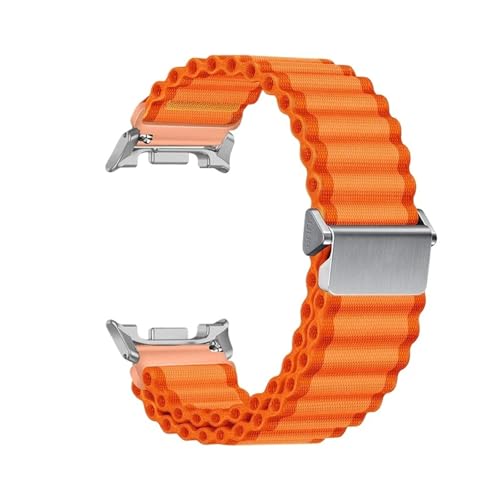 Nylonarmband mit Edelstahlanschluss for Samsung Galaxy Watch 8 40mm 44mm 8classic 46mm Band Sportarmband Zubehör(Orange-S,For Galaxy 8 44mm) von PPzsyxx