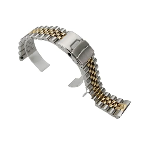 PPzsyxx 316L Edelstahl Rundkopf 22mm Massiv for SKX007 Uhr Armband(Brushed Silver Gold) von PPzsyxx