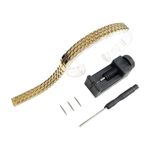 PPzsyxx Damenuhrarmbänder mit schlanken Armen 6mm 8mm 10mm 12mm 14mm Universal Ersatz for Metalluhrkette Zubehör(Golden,10mm) von PPzsyxx