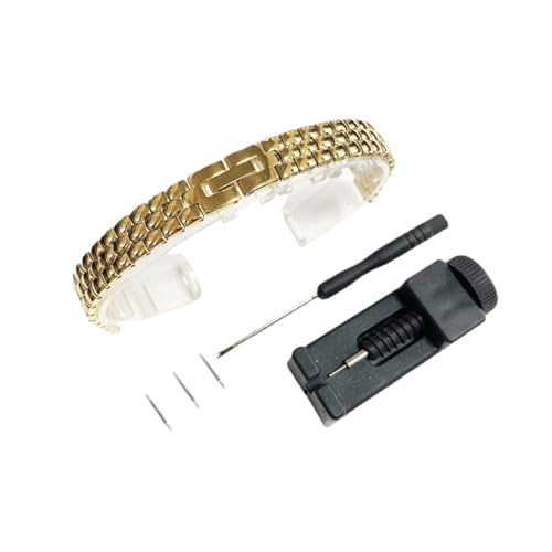 PPzsyxx Massives Edelstahl-Universal-Uhrenarmband 6mm 8mm 10mm 12mm 14mm Damen Ersetzen Sie die Metall-Uhrenkette Zubehör(Golden,6mm) von PPzsyxx
