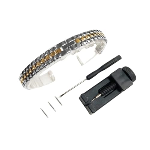 PPzsyxx Massives Edelstahl-Universal-Uhrenarmband 6mm 8mm 10mm 12mm 14mm Damen Ersetzen Sie die Metall-Uhrenkette Zubehör(Silver Gold,10mm) von PPzsyxx