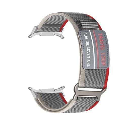 Quick Fit Geflochtenes Nylonarmband for Samsung Watch Galaxy Watch 7 Ultra Armband for GALAXY ULTRA 47MM Keine Lücken Armband mit gebogenen Enden(Silver gray red) von PPzsyxx