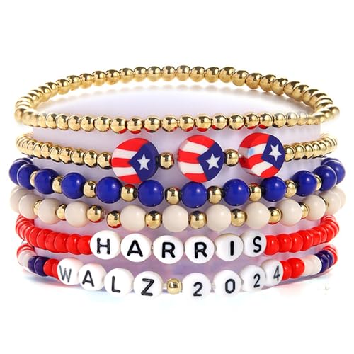 PQJSJDR Kamala Harris 2024 Armbänder, 6er Set Kamala Harris Präsident Kampagne Armbänder, WALZ Armbänder WALZ Kampagne Merch für Präsidenten Wahlunterstützung Merchandise Armband für Frauen Männer von PQJSJDR