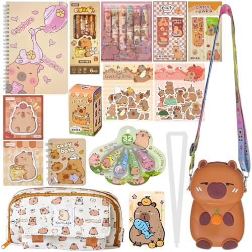 Capybara Federmäppchen Sachen Capybara Schreibwaren Set Schulsachen mit Stifte,80pcs Sticker,Schulsachen Spiralnotizbuch A7/A5,Schlüsselanhänger,Geschenkideen Zum Geburtstag Partys für Mädchen Jungen Capybara Federmäppchen Sachen Capybara Schreibwaren Set Schulsachen mit Stifte,80pcs Sticker,Schulsachen Spiralnotizbuch A7/A5,Schlüsselanhänger,Geschenkideen Zum Geburtstag Partys für Mädchen Jungen von PQKL-party