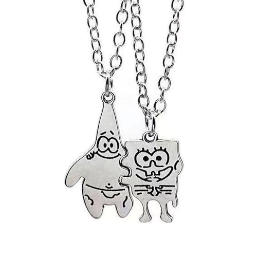 Paar Halskette, 2 Stücke Anime und Pai Starpaar Halskette, Schmuckketten Set, exquisite silberne Patrick Star Pendant, Kawaii Schmuck Junge und Mädchen, Kinder Geschenkgeschenk Freundschaft Kette von PQKL-party
