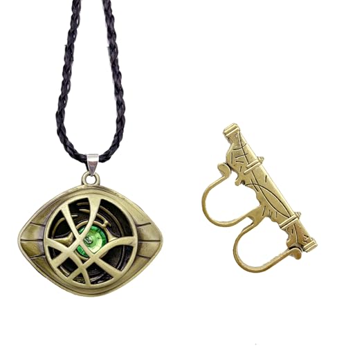Doctor Strange Halskette Kinder, Dr Strange Kostüm Retro Kette Cosplay Necklace, PQKL-party Doctor Strange Eye Of Agamotto Schmuck Augenaugen Anhänger und Ring Set Anime Requisiten Geschenke für Fans von PQKL-party