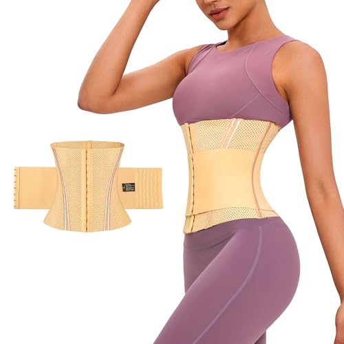 PQWEUU Taillenmieder Korsett Damen Shapewear Taillenformer Atmungsaktives Netz Taillengürtel Bauchdeckenstraffung Korsett Waist Trainer mit Doppelte Stufe 6 Reihen Haken (Beige, L(64-72KG)) von PQWEUU