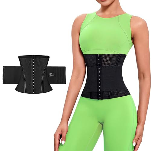 PQWEUU Taillenmieder Korsett Damen Shapewear Taillenformer Atmungsaktives Netz Taillengürtel Bauchdeckenstraffung Korsett Waist Trainer mit Doppelte Stufe 6 Reihen Haken (Schwarz, L(64-72KG)) von PQWEUU