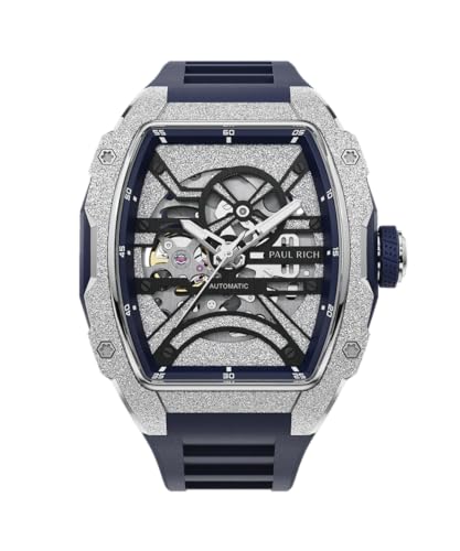 Paul Rich Astro Skeleton – Innovatives Automatikuhr-Design mit Transparentem Zifferblatt und Tonneau-Form (Silver-Blue) von PR Paul Rich