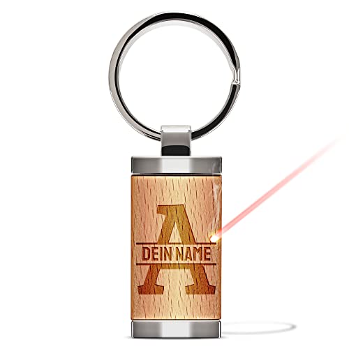 Gravierter Schlüsselanhänger gestalten mit Initiale A und Name - Metall-Anhänger mit Holzstück graviert mit Namen | 24x48 mm, mit Lasergravur personalisiertes Geschenk von PR Print Royal