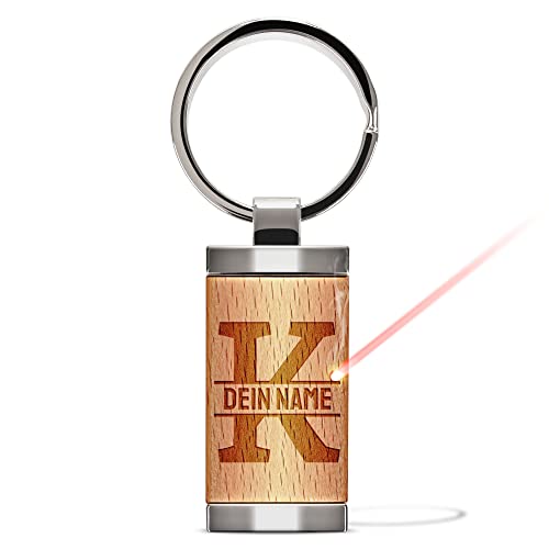 Gravierter Schlüsselanhänger gestalten mit Initiale K und Name - Metall-Anhänger mit Holzstück graviert mit Namen | 24x48 mm, mit Lasergravur personalisiertes Geschenk von PR Print Royal