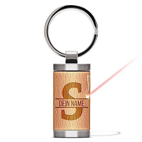 Gravierter Schlüsselanhänger gestalten mit Initiale S und Name - Metall-Anhänger mit Holzstück graviert mit Namen | 24x48 mm, mit Lasergravur personalisiertes Geschenk von PR Print Royal