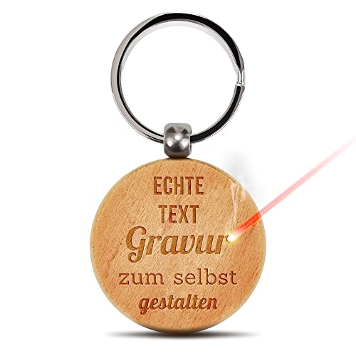 PR Print Royal Gravierter Schlüsselanhänger gestalten mit Wunschtext oder Spruch - Runder Anhänger mit Holzstück graviert mit Namen | 45x45 mm, mit Lasergravur personalisiertes Geschenk PR Print Royal Gravierter Schlüsselanhänger gestalten mit Wunschtext oder Spruch - Runder Anhänger mit Holzstück graviert mit Namen | 45x45 mm, mit Lasergravur personalisiertes Geschenk von PR Print Royal
