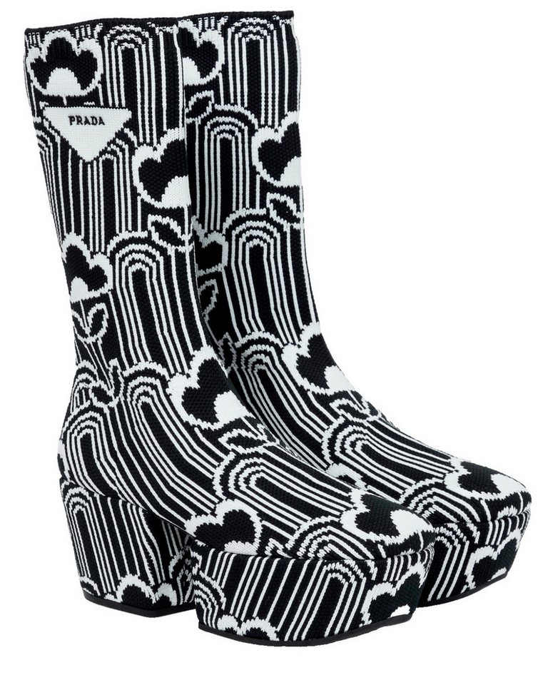 PRADA Stiefel Platform Socken Boots Jacquard Floral Plateaustiefel von PRADA