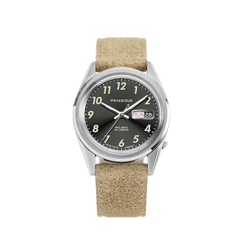 PRAESIDUS REC SPEC OG SUNRAY Automatik Stahl Schwarz Leder Braun Herrenuhr, Schwarz von PRAESIDUS