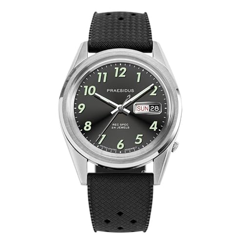 PRAESIDUS REC SPEC OG SUNRAY Automatik Stahl Silikon Schwarz Datum Herrenuhr, Schwarz , Armband von PRAESIDUS