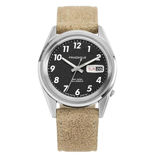 PRAESIDUS REC SPEC WHITE POPCORN Automatik Stahl Schwarz Leder Braun Herrenuhr, Schwarz , Armband von PRAESIDUS