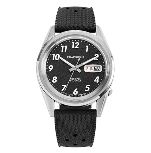 PRAESIDUS REC SPEC WHITE POPCORN Automatik Stahl Silikon Datum Herrenuhr, Schwarz , Armband von PRAESIDUS