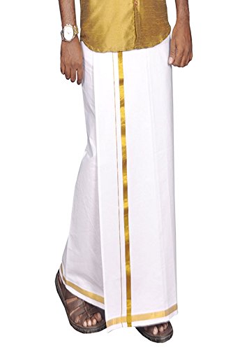 PRAKASAM COTTON Dhoti Herren Baumwolle DT-JARI-SGL-PC-2M_White_2 Meter, Weiß, 2 METER von PRAKASAM COTTON