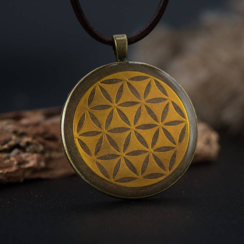 Orgonit Amulett Mit Blume Des Lebens Symbol - Talisman Talisfrau Heilige Geometrie Braun Bronze von PRANAYUNA