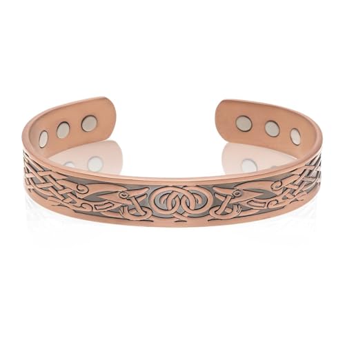 PRAOFRT 1 Stück Magnetarmband damen Kupferarmband damen Kupfer Magnetarmbänder Gauss Kupfer Armband mit 6Magneten Massiver Kupfer Armreif Verstellbare Manschettenarmbänder für Herren Damen（B） von PRAOFRT