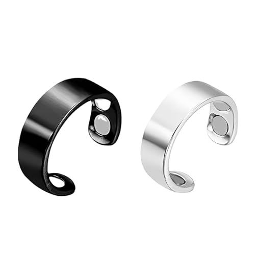 PRAOFRT 2 Stücke Ringe frauen Magnetringe damen,Lymphdrainage Magnetring Damen Herren,Frauen Finger Kupfer 4 Ultrastarke Magnete Verstellbar（Schwarz+Silber） von PRAOFRT