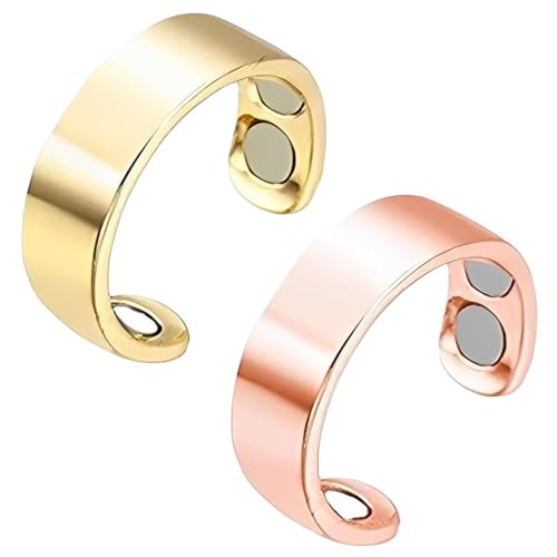 PRATORT 2 Stücke Ringe frauen Magnetringe damen,Lymphdrainage Magnetring Damen Herren,Frauen Finger Kupfer 4 Ultrastarke Magnete Verstellbar(Gold+Rose) von PRAOFRT