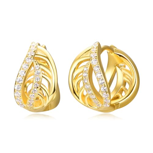 Klobige Feder Huggie Kleine Schlaf Creolen für Frauen Gold Zirkonia Anhänger süßer Tropfen baumelnder Manschettenknorpel Helix Ohrstecker zierlicher Schmuck von PRAYMOS