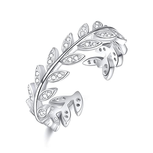 Ring Sterling Silber 925 Zweig Blatt Verstellbar Offener Ringe Zirkonia Schmuck Geschenke für Damen Frauen Freundin Mädchen Schwester Mutter Geburtstag von PRAYMOS