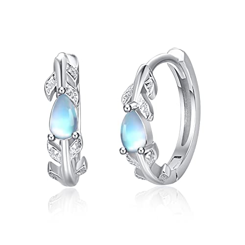 925 Sterling Silber Ohrringe für Frauen Kleine Creolen Opal Mondstein Huggie Creolen Ohrringe für Mädchen(A-Mondstein Blatt Ohrring Creole) von PRAYMOS