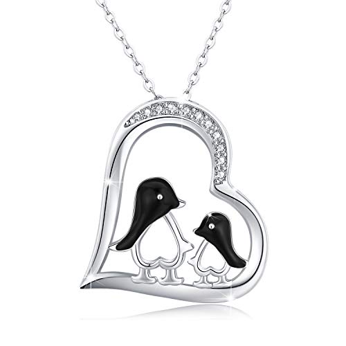 925 Sterling Silber Pinguin Anhänger Kette Halskette Mutter und Sohn/Tochter für Frauen Mädchen (A-Pinguin Halskette) von PRAYMOS