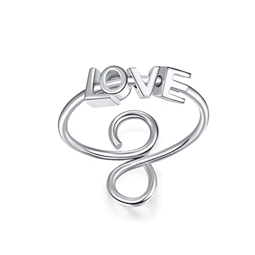 Angst Spinner Ringe 925 Sterling Silber LOVE Rotierender Stress Abbauender Zappeln Offene Ring Verstellbarer Spinning Schmuck Geschenk für Damen Frauen Freunde von PRAYMOS