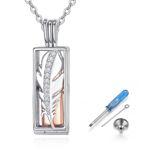 PRAYMOS Asche Halskette Zylinder Urne für Memorial Feuerbestattung Schmuck Feder Asche Andenken Anhänger mit Trichter Füller Kit von PRAYMOS