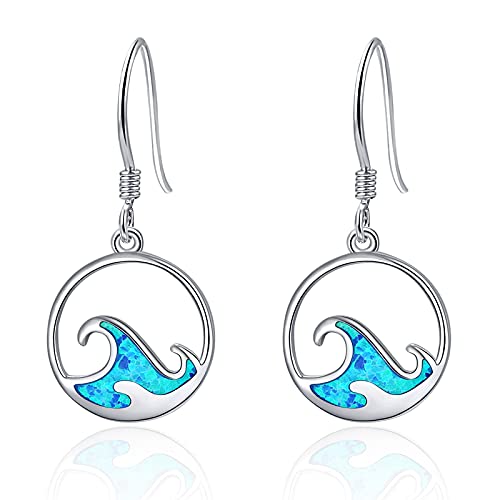 Blauer Opal Welle Tropfen Ohrringe 925 Sterling Silber Meereswelle Baumeln Ohrring Ozean Dangler Schmuck Geburtstags Geschenke für Damen Frauen Mädchen von PRAYMOS