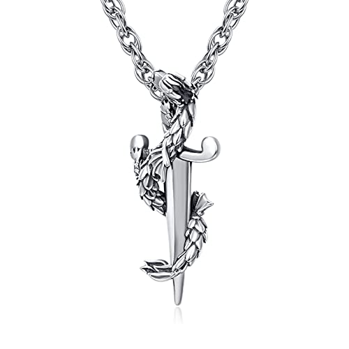 PRAYMOS Drachen Kette, Drachen Anhänger 925 Sterling Silber Drachen Schwert Halskette Anhänger Vintage Drachen Schmuck von PRAYMOS