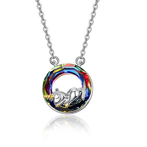 PRAYMOS Einhorn Kette Katze Halskette s925 Sterling Silber Anhänger Kristall Mutter Tochter Mama Pony Geschenk Schmuck für Damen von PRAYMOS