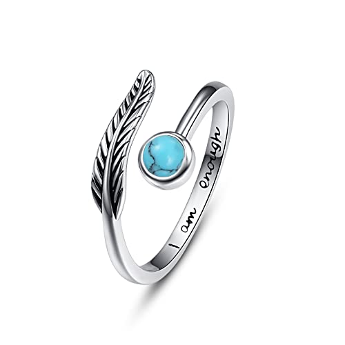 Geburtsstein Damen Verstellbarer Ring 925 Sterling silber Feder ring Birthstone Schmuck Geburtstag Geschenk für Frauen Mädchen (F-Turquoise) von PRAYMOS