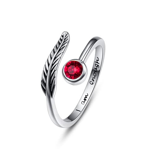 Geburtsstein Damen Verstellbarer Ring 925 Sterling silber Feder ring Birthstone Schmuck Geburtstag Geschenk für Frauen Mädchen (H-garnet) von PRAYMOS