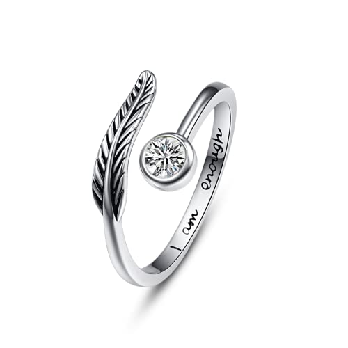 Geburtsstein Zirkonia Damen Verstellbarer Solitaire Ring 925 Sterling silber Feder ring Birthstone Schmuck Geburtstag Geschenk für Frauen Mädchen von PRAYMOS