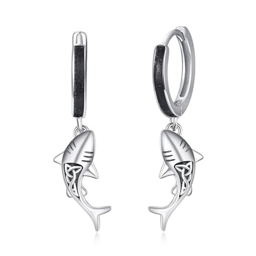 Hai Ohrringe Damen 925 Sterling Silber Hai Hängend Ohrhänger Ohrstecker Dangle Ozean Schmuck Hypoallergen Geschenk für Frauen Mädchen von PRAYMOS