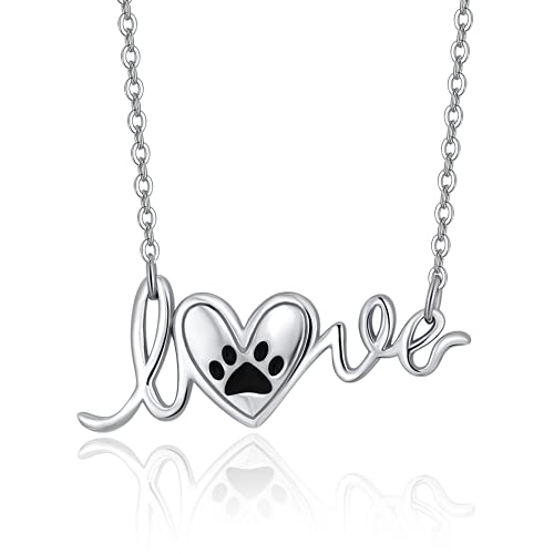 PRAYMOS Hund Pfotenabdruck Herz Halskette S925 Sterling Silber Liebe Anhänger Süße Welpen Katze Haustier Kette Pfote Denkmal Schmuck Geschenke für Damen Frauen Mädchen 18" + 2" Verstellbar Ketten… von PRAYMOS