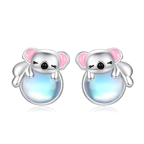 Koala Ohrringe 925er Sterlingsilber, süße Tier Ohrstecker hypoallergene Mondstein Ohrringe Koalabär Geschenke für Frauen Mädchen von PRAYMOS