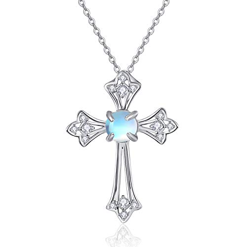 Kreuz Halskette Mondstein 925 Sterling Silber Halskette für Frauen Mädchen Weihnachts Halskette Geschenk für Sie (Mondstein kreuz kette) von PRAYMOS