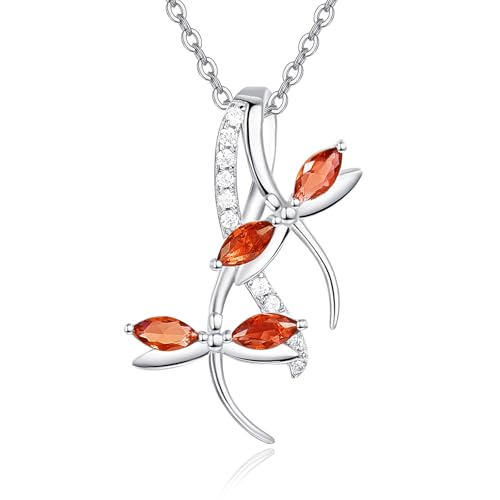 Halskette mit Geburtsstein für Januar Libellen Anhänger aus 925er Sterlingsilber für Frauen Libellen Anhänger Libellenschmuck Geburtstagsgeschenke roter Granat von PRAYMOS