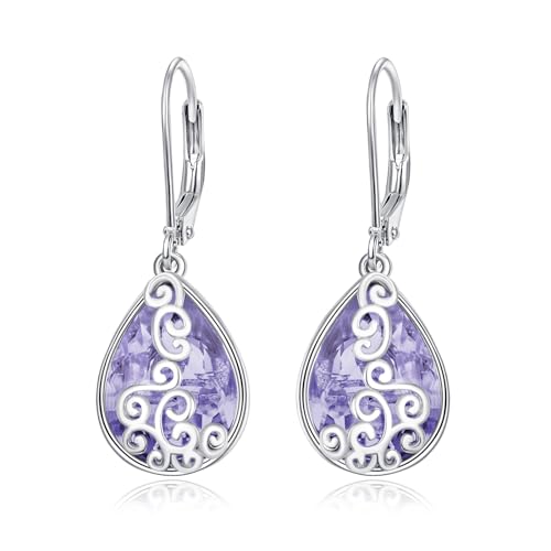 Ohrringe mit Geburtsstein für Juni Alexandrit Tropfenform Leverback Ohrringe filigrane Hakenohrringe für Damen modischer 929er Sterlingsilber hypoallergener Schmuck von PRAYMOS