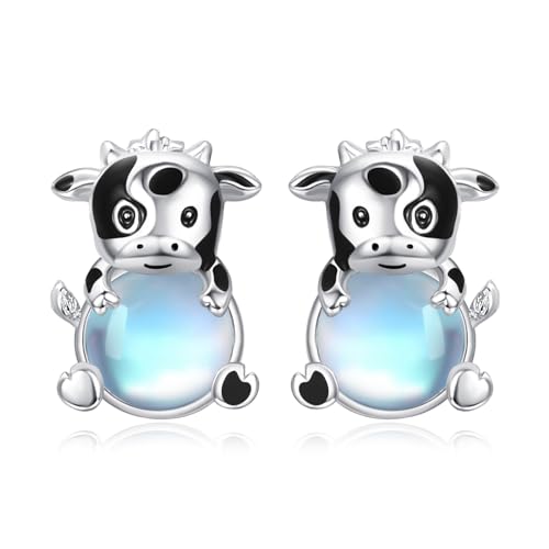 Ohrstecker mit Kuh Mondstein Tier Ohrstecker 925er Sterlingsilber für Frauen Mädchen Tochter kleine süße Ohrringe Geburtstagsgeschenk für Tochter von PRAYMOS