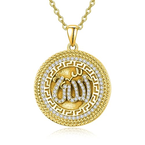 PRAYMOS 925 Sterling Silber Allah Religiös Muslimisch Islamisch Halskette Anhänger Schmuck Geschenk für Frauen (gold) von PRAYMOS