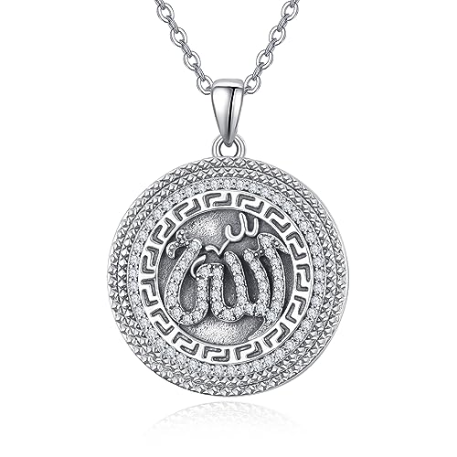 PRAYMOS 925 Sterling Silber Allah Religiös Muslimisch Islamisch Halskette Anhänger Schmuck Geschenk für Frauen (silber) von PRAYMOS