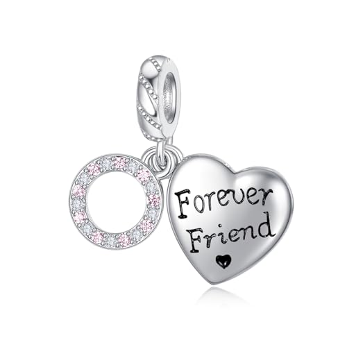 PRAYMOS 925 Sterling Silber Freund Familie Liebe Herzanhänger für Armbänder Halskette Valentinstag Schmuck Geschenk für Damen Mädchen (02-Forever Friend Charm) von PRAYMOS