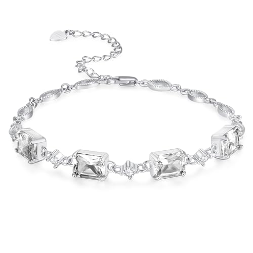 PRAYMOS April Birthstone Armbänder für Frauen Mom Mother's Grandma Sterling Silber Frauen Armbänder Baguette Armband Birthstone Jewelry Gifts von PRAYMOS